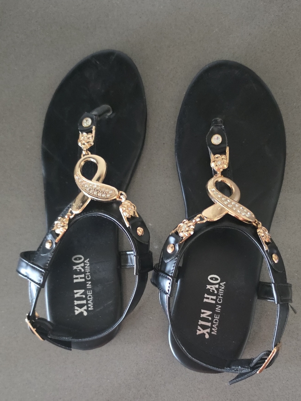 Black Women's Embellished Thong Sandals